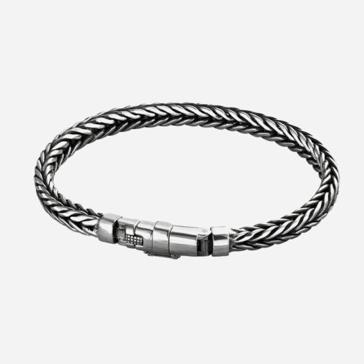 Photo d'un bracelet en argent sterling 925 pour homme en maille palmier avec un fermoir sécurisé.