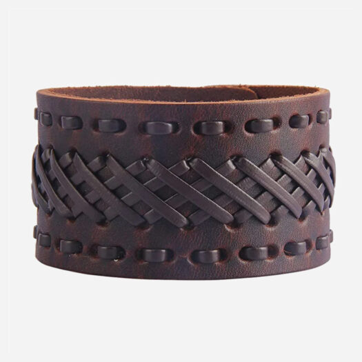 Bracelet manchette homme cuir tressé