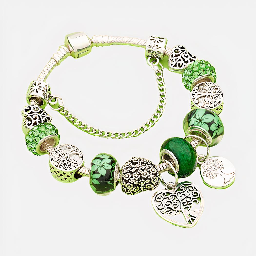 Bracelet à breloques vert et argent arbre de vie Bracelet à breloques vert et argent arbre de vie