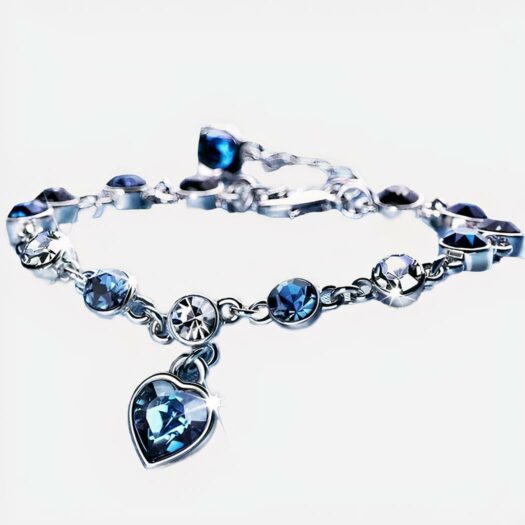 Bracelet argenté et bleu breloque coeur