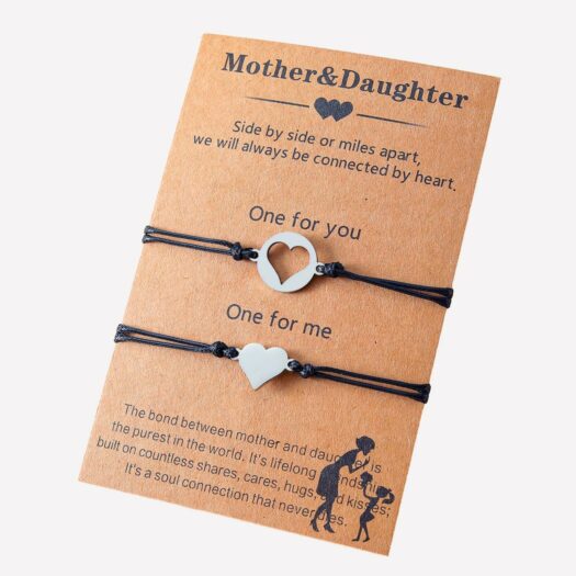 Lot de deux bracelets mère-fille noir et argenté