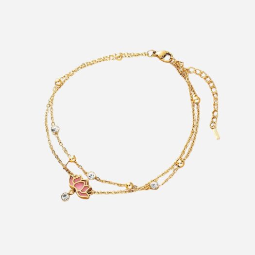 Bracelet de cheville multi en acier inoxydable et zircons fleur de lotus