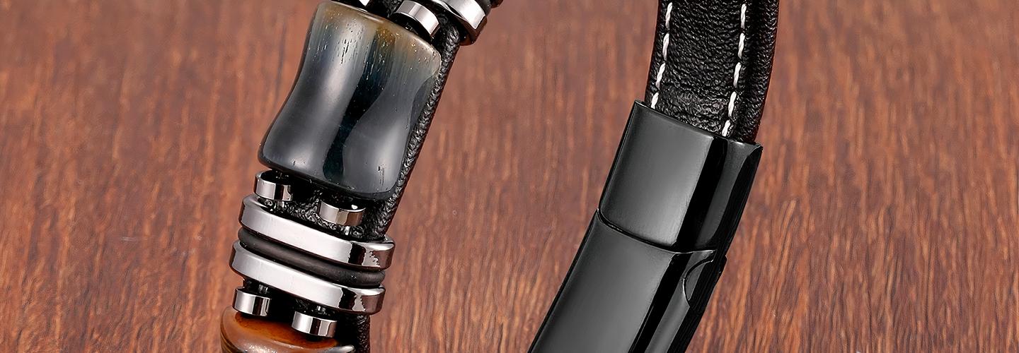 Bracelet oeil de tigre homme trois pierres