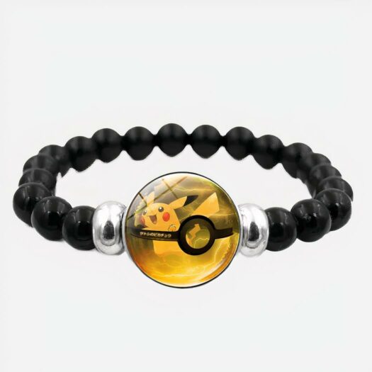 Bracelet perles noires logo Pokémon pour garçon