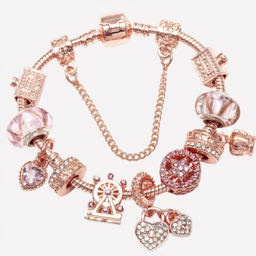 Bracelet rose à breloques fantaisies pour femme