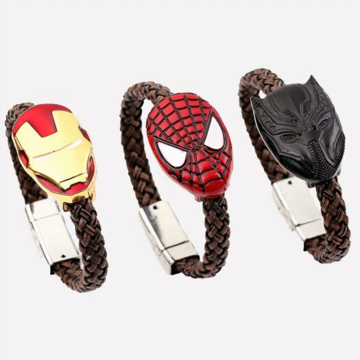 Bracelet superhéros tressé marron cuir pour garçon