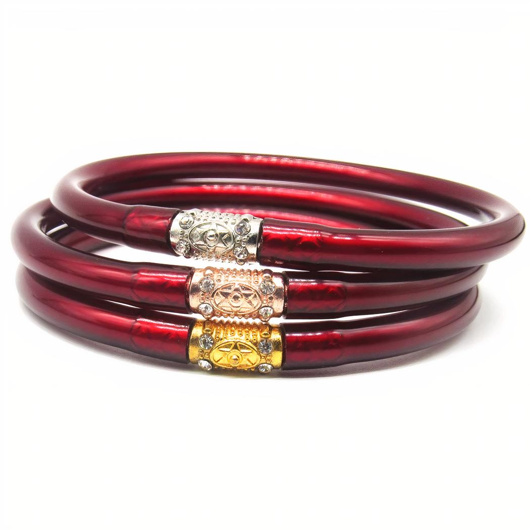 Lot de trois jolis bracelets tibétains pour femme - Rouge
