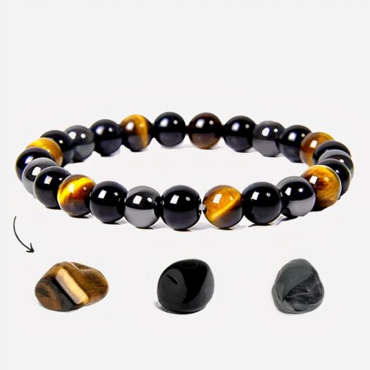 Bracelet marron et noir sur fond blanc.