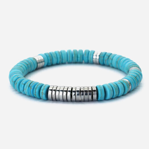 Photo d'un bracelet pour homme en perles plates turquoise.