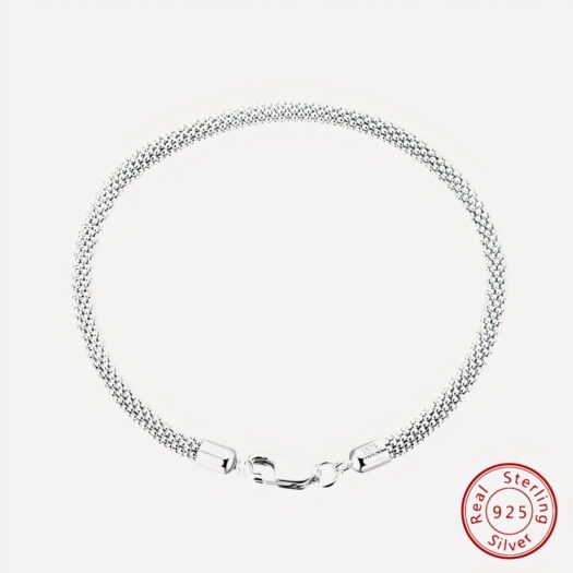 Photo d'un bracelet pour homme certifié argent sterling 925 en maille popcorn et fermoir homard sur un fond blanc