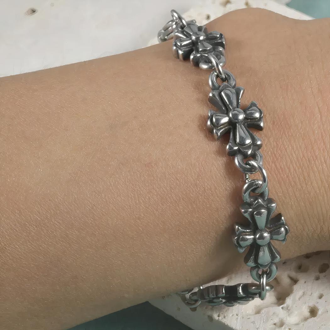 Bracelet pour homme en acier, maillons en forme de croix