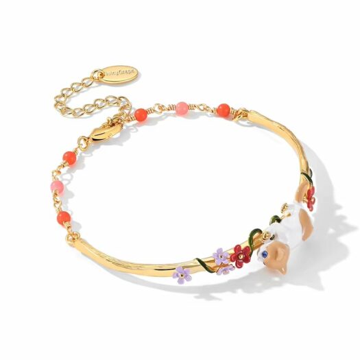 Bracelet plaqué or fleuri avec chat